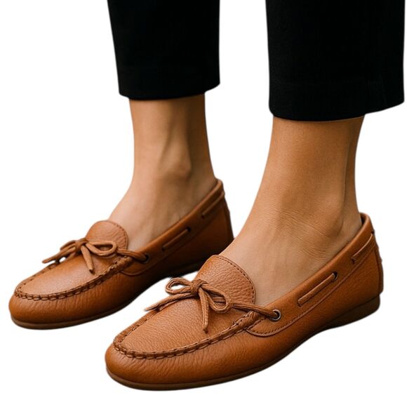 ANN MASHBURN women’s size 37 camel brown leather loafer Driving Moccasins - Picture 1 of 9